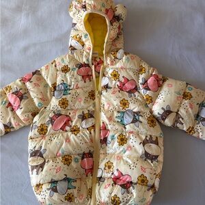 PatPat Kids Puffer Jacket with Animal Print - Yellow and Pink